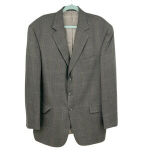 Andrew Fezza Fusion Mens 46L Plaid Wool Blazer Jacket Sport Coat Brown Blue